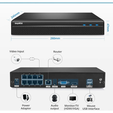 SANNCE Système De Sécurité Vidéo En Réseau PoE 1080P FHD, Surveillance NVR 8CH 5MP Avec Compression Vidéo H.264 + Caméras Résistantes Aux Intempéries 1080P HD 6 Caméras – 2TB 5 SANNCE Système De Sécurité Vidéo En Réseau PoE 1080P FHD, Surveillance NVR 8CH 5MP Avec Compression Vidéo H.264 + Caméras Résistantes Aux Intempéries 1080P HD 6 Caméras – 2TB – Image 3