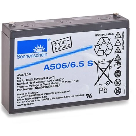 Sonnenschein A500 - Batterie Plomb Etanche Gel A506/6.5S 6V 6.5Ah F4.8 3 Sonnenschein A500 - Batterie Plomb Etanche Gel A506/6.5S 6V 6.5Ah F4.8