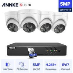 ANNKE 5MP Super HD Système De Caméra De Sécurité DVR 8CH 5-en-1 Avec Caméras PIR Extérieures 4 5MP - Disque Dur De 1TB Inclus