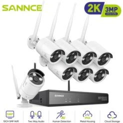 SANNCE 8CH 5MP NVR Kit De Surveillance Sans Fil, Caméra De Surveillance Vidéo 8X 3MP, IP66 Extérieur Et Intérieur Étanche, Accès à Distance, Alarme De Mouvement