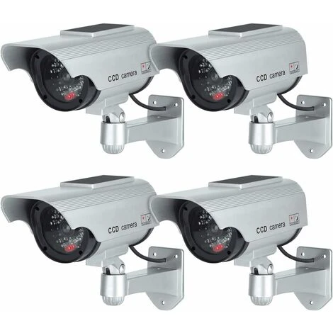 Caméras Factices Avec Panneau Solaire, Fausse De Sécurité Caméra CCTV Avec LED Lumière Pour Usage Intérieur Extérieur (4 Pack, Argent) 3 Caméras Factices Avec Panneau Solaire, Fausse De Sécurité Caméra CCTV Avec LED Lumière Pour Usage Intérieur Extérieur (4 Pack, Argent)