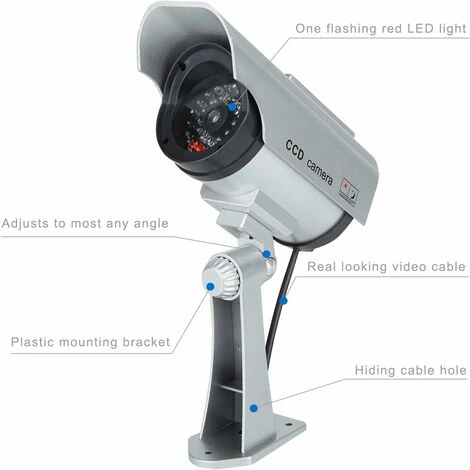 Caméras Factices Avec Panneau Solaire, Fausse De Sécurité Caméra CCTV Avec LED Lumière Pour Usage Intérieur Extérieur (4 Pack, Argent) 5 Caméras Factices Avec Panneau Solaire, Fausse De Sécurité Caméra CCTV Avec LED Lumière Pour Usage Intérieur Extérieur (4 Pack, Argent) – Image 3