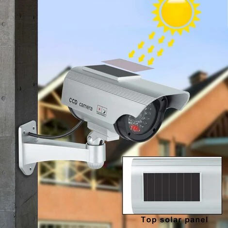 Caméras Factices Avec Panneau Solaire, Fausse De Sécurité Caméra CCTV Avec LED Lumière Pour Usage Intérieur Extérieur (4 Pack, Argent) 7 Caméras Factices Avec Panneau Solaire, Fausse De Sécurité Caméra CCTV Avec LED Lumière Pour Usage Intérieur Extérieur (4 Pack, Argent) – Image 5