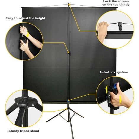 Écran Pour Projecteur, Ecran De Projection, 190 X 190 Cm, Avec Trépied Noir, Matériau: Tissu En Nylon, Acier 4 Écran Pour Projecteur, Ecran De Projection, 190 X 190 Cm, Avec Trépied Noir, Matériau: Tissu En Nylon, Acier – Image 2