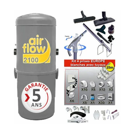 Aspirateur Central AIRFLOW 2100 Garantie 2 Ans (jusqu’à 400 M²) + Trousse Inter 9 ML + 8 Accessoires + Kit 4 Prises + Kit Prise Balai + Kit Prise Garage 3 Aspirateur Central AIRFLOW 2100 Garantie 2 Ans (jusqu’à 400 M²) + Trousse Inter 9 ML + 8 Accessoires + Kit 4 Prises + Kit Prise Balai + Kit Prise Garage