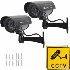 Caméra Fausse Caméra De Surveillance Caméra Factice Avec LED Infrarouge Clignotante Rouge, Caméra Fausse Caméra De Sécurité CCTV (Blanc) 2Pcs