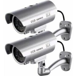 2 X Camera Factice Caméra Extérieure Factice Pour Une Utilisation Intérieure Ou Extérieure Avec Une Forme De Balle LED Clignotante (Argent)