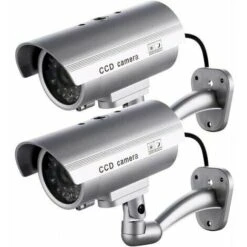 2 X Camera Factice Caméra Extérieure Factice Pour Une Utilisation Intérieure Ou Extérieure Avec Une Forme De Balle LED Clignotante （Argent）