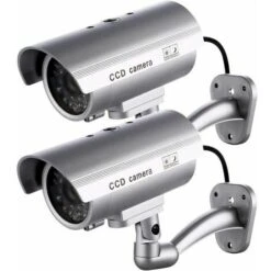 2 X Camera Factice Caméra Extérieure Factice Pour Une Utilisation Intérieure Ou Extérieure Avec Une Forme De Balle LED Clignotante Guazhuni（Argent） Thsinde