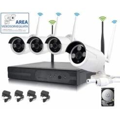 KIT DE SURVEILLANCE VIDÉO SANS FIL NVR 4 CANAUX 4 CAMÉRAS SANS FIL+NVR+ HD 320 GB