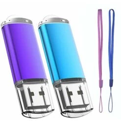 Lot De 2 Cle USB 64 Go Cléf USB 2.0 Flash Drive Stockage Disque Mémoire Stick Avec Cordes (Bleu/Violet 64GB) -Dahuace Boutique 89979313 2