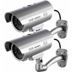 2 X Camera Factice Caméra Extérieure Factice Pour Une Utilisation Intérieure Ou Extérieure Avec Une Forme De Balle LED Clignotante Guazhuni（Argent）