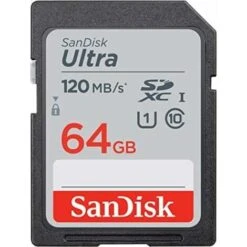 SanDisk Ultra 64Go SDHC Carte, Jusqu'à 120 Mo/s, Classe 10, UHS-I, V10