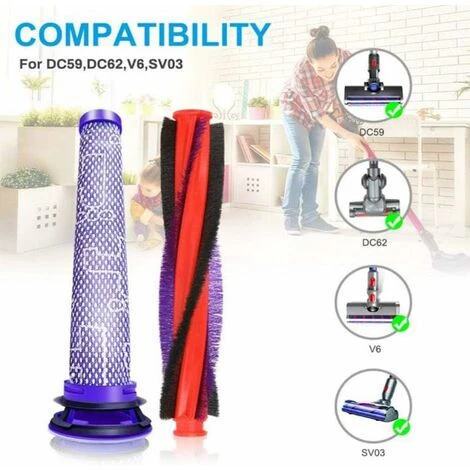 FlkwoH 185mm Brosse Rouleau Pour Dyson V6 DC59 DC62 SV03 SV07 Kit De Rechange, Remplace Filtres Pièces Accessoires Pour Dyson Aspirateur(1 Rouleau De Brosse 185mm, 3 Filtre Hepa Et 1 Outil De Nettoyag 4 FlkwoH 185mm Brosse Rouleau Pour Dyson V6 DC59 DC62 SV03 SV07 Kit De Rechange, Remplace Filtres Pièces Accessoires Pour Dyson Aspirateur(1 Rouleau De Brosse 185mm, 3 Filtre Hepa Et 1 Outil De Nettoyag – Image 2