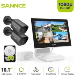 SANNCE Le Kit De Système De Vidéosurveillance De Sécurité 4 Canaux CCTV Prend En Charge ONVIF Outdoor 2 Caméras - Disque Dur De 2 To