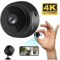 Mini Caméra Espion, Securite Camera 4K HD WiFi Résolution Réglable Caméra De Surveillance Avec Vision Nocturne Et Détection De Mouvement Pour Hidden Caméra Interieur/Exterieur (noir)