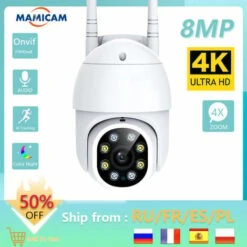 Caméra Extérieure Sans Fil IP 8MP 4K WIFI Surveillance Vidéo Sécurité Protection Record PTZ Speed Dome CCTV 5MP ICsee Babyphone, Caméra 1080P, Fédération De Russie, Prise AU