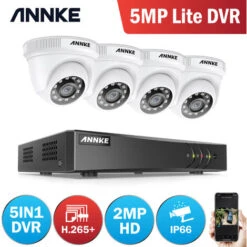 Annke Kit Caméra De Surveillance Filaire 4CH 5MP DVR Enregistreur + 4 Caméra HD 1080P Extérieur Vision Nocture 20m – Avec 4 Caméra Dôme Sans Disque Dur