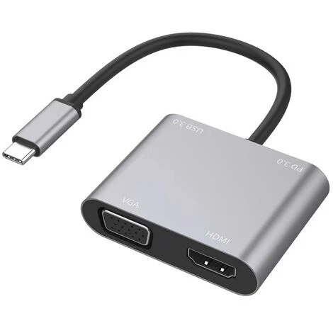 Adaptateur USB C Vers HDMI VGA, Convertisseur USB De Type C Thunderbolt 3 Vers VGA HDMI 4K Pour MacBook Pro/Air 2020 2019, IMac, Dell XPS 13/15, Surface Go, Galaxy S20 3 Adaptateur USB C Vers HDMI VGA, Convertisseur USB De Type C Thunderbolt 3 Vers VGA HDMI 4K Pour MacBook Pro/Air 2020 2019, IMac, Dell XPS 13/15, Surface Go, Galaxy S20