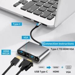 Adaptateur USB C Vers HDMI VGA, Convertisseur USB De Type C Thunderbolt 3 Vers VGA HDMI 4K Pour MacBook Pro/Air 2020 2019, IMac, Dell XPS 13/15, Surface Go, Galaxy S20 6 Adaptateur USB C Vers HDMI VGA, Convertisseur USB De Type C Thunderbolt 3 Vers VGA HDMI 4K Pour MacBook Pro/Air 2020 2019, IMac, Dell XPS 13/15, Surface Go, Galaxy S20 -Dahuace Boutique 95637684 2