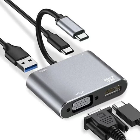 Adaptateur USB C Vers HDMI VGA, Convertisseur USB De Type C Thunderbolt 3 Vers VGA HDMI 4K Pour MacBook Pro/Air 2020 2019, IMac, Dell XPS 13/15, Surface Go, Galaxy S20 5 Adaptateur USB C Vers HDMI VGA, Convertisseur USB De Type C Thunderbolt 3 Vers VGA HDMI 4K Pour MacBook Pro/Air 2020 2019, IMac, Dell XPS 13/15, Surface Go, Galaxy S20 – Image 3