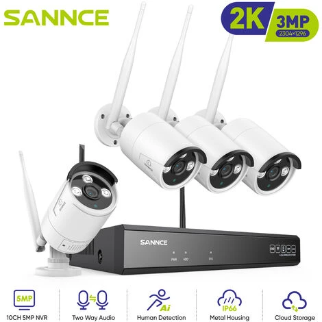 SANNCE Kit Caméra De Surveillance Sans Fil NVR 5 MP 8 CH Sans Fil + 4 X 3 MP Caméra De Surveillance Extérieure Avec Disque Dur 1 To AI Human Detection IP66 étanche Compatible Amazon Alexa 3 SANNCE Kit Caméra De Surveillance Sans Fil NVR 5 MP 8 CH Sans Fil + 4 X 3 MP Caméra De Surveillance Extérieure Avec Disque Dur 1 To AI Human Detection IP66 étanche Compatible Amazon Alexa