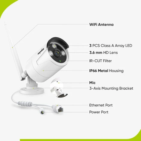 SANNCE WiFi Caméra De Surveillance IP Caméra Sans Fil 3MP 2 Caméras De Vidéosurveillance Sécurité Intérieur Extérieur Wireless Caméra Bullet Blanc 7 SANNCE WiFi Caméra De Surveillance IP Caméra Sans Fil 3MP 2 Caméras De Vidéosurveillance Sécurité Intérieur Extérieur Wireless Caméra Bullet Blanc – Image 5